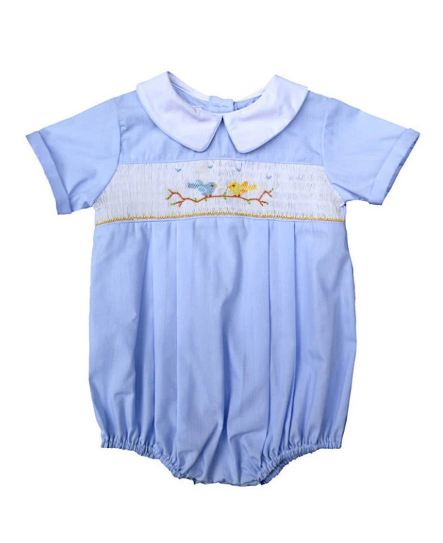 Smocked Birdie Bubble - Blue