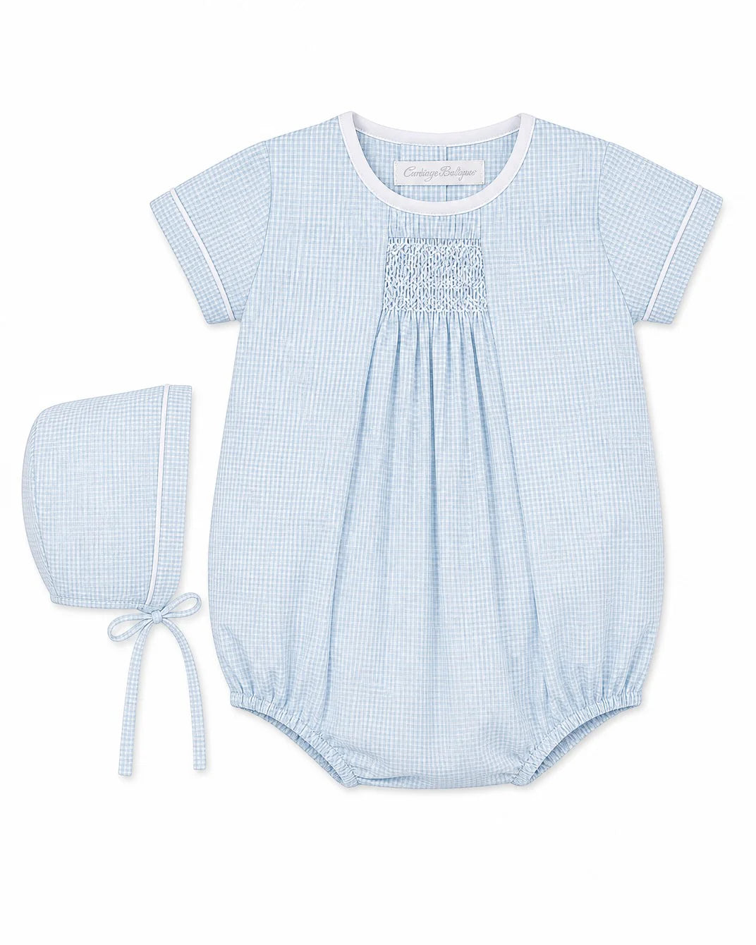 Blue Gingham Bubble with Matching Bonnet
